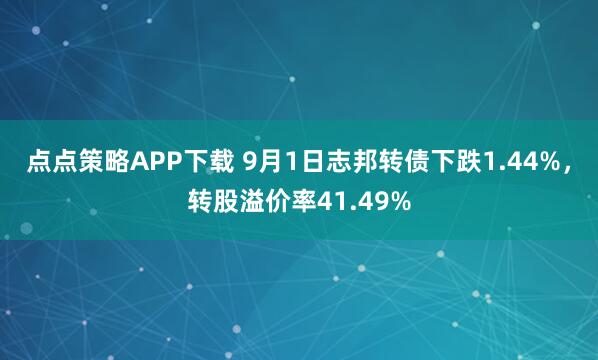 点点策略APP下载 9月1日志邦转债下跌1.44%,转股溢价率41.49%